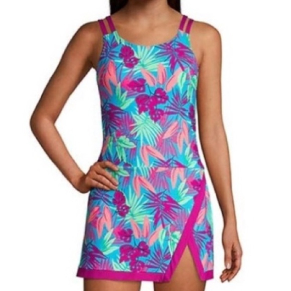 NWOT Lands' End Women's Tummy Control Padded Swim Dress One Piece Sz 10